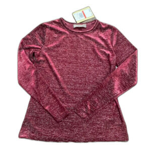 Michael Kors Dark Ruby Burgundy Ribbed Shimmering Long Sleeve Top